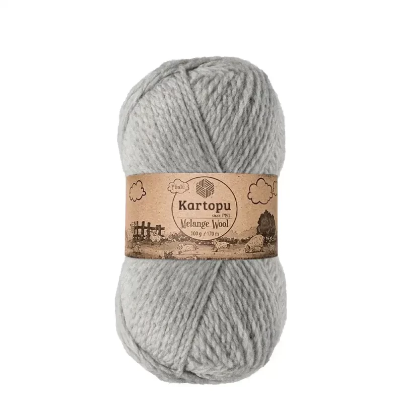 Kartopu Melange Wool el örgü ipliği, %80 akrilik ve %20 yün karışımından üretilmiş, 100 gramlık ve 170 metre uzunluğunda yumuşak dokulu iplik. Kazak, yelek, hırka, atkı, bere gibi örgü projelerinde kullanılabilecek ideal bir ip.