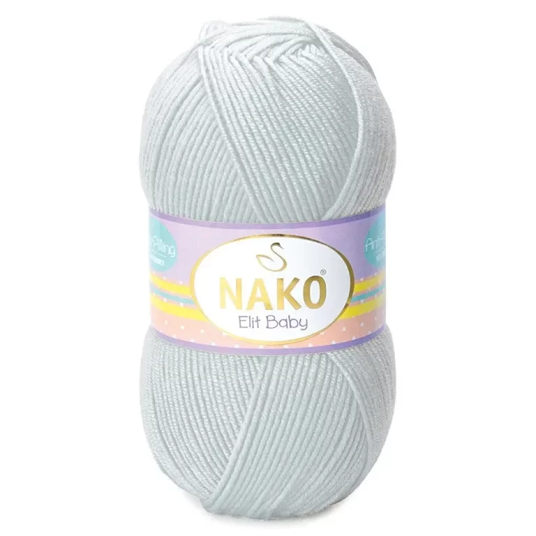 Nako Elit Baby: %100 Premium Anti Pill Akrilik içeriğiyle tüylenme yapmayan, yumuşak ve dayanıklı bir ipliktir. Bebekler ve alerjik ciltler için güvenle tercih edilebilir. 100 gr, 250 m uzunluğunda olup 3.5-4 mm şiş ve 2 mm tığ ile idealdir.