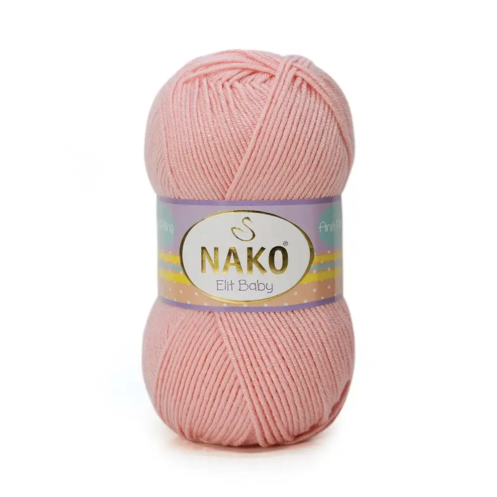 nako-elit-baby-6165 Nako Elit Baby: %100 Premium Anti Pill Akrilik içeriğiyle tüylenme yapmayan, yumuşak ve dayanıklı bir ipliktir. Bebekler ve alerjik ciltler için güvenle tercih edilebilir. 100 gr, 250 m uzunluğunda olup 3.5-4 mm şiş ve 2 mm tığ ile idealdir.