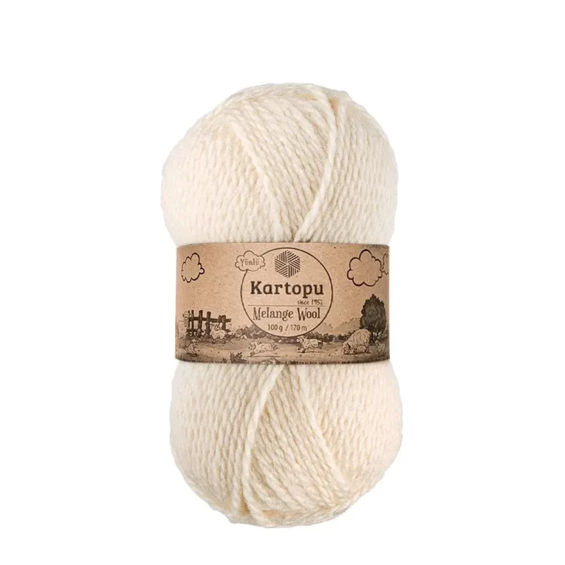 Kartopu Melange Wool el örgü ipliği, %80 akrilik ve %20 yün karışımından üretilmiş, 100 gramlık ve 170 metre uzunluğunda yumuşak dokulu iplik. Kazak, yelek, hırka, atkı, bere gibi örgü projelerinde kullanılabilecek ideal bir ip.