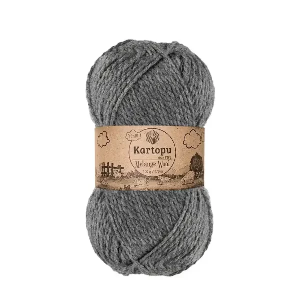 Kartopu Melange Wool el örgü ipliği, %80 akrilik ve %20 yün karışımından üretilmiş, 100 gramlık ve 170 metre uzunluğunda yumuşak dokulu iplik. Kazak, yelek, hırka, atkı, bere gibi örgü projelerinde kullanılabilecek ideal bir ip.
