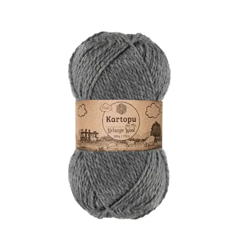 Kartopu Melange Wool el örgü ipliği, %80 akrilik ve %20 yün karışımından üretilmiş, 100 gramlık ve 170 metre uzunluğunda yumuşak dokulu iplik. Kazak, yelek, hırka, atkı, bere gibi örgü projelerinde kullanılabilecek ideal bir ip.