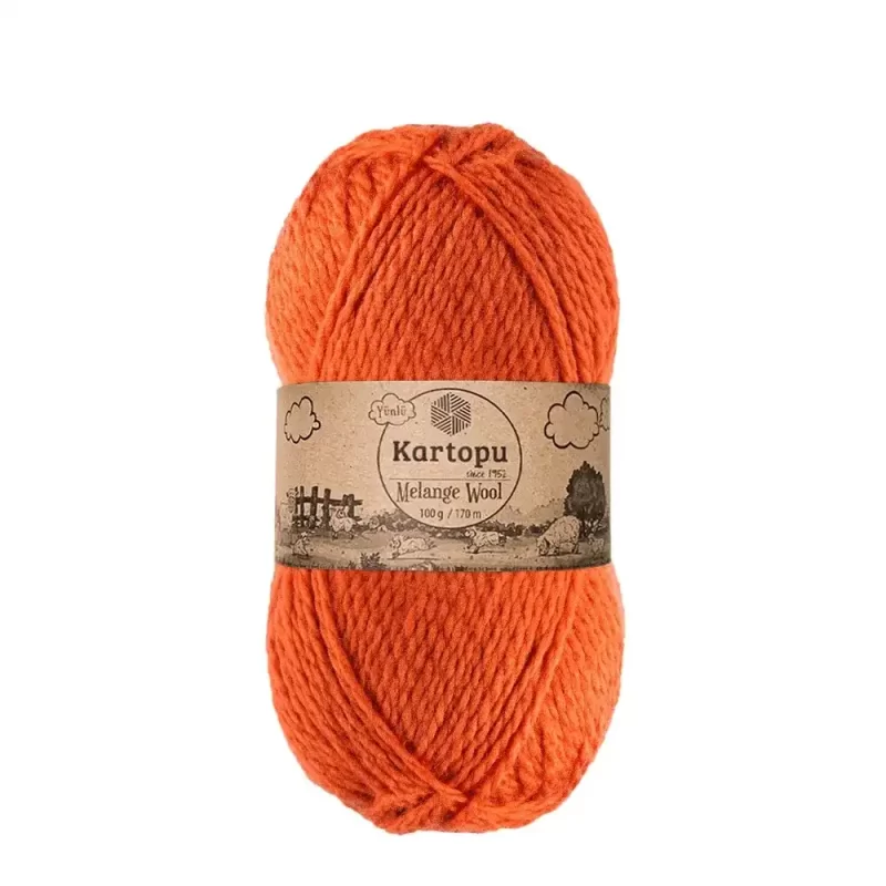 Kartopu Melange Wool el örgü ipliği, %80 akrilik ve %20 yün karışımından üretilmiş, 100 gramlık ve 170 metre uzunluğunda yumuşak dokulu iplik. Kazak, yelek, hırka, atkı, bere gibi örgü projelerinde kullanılabilecek ideal bir ip.