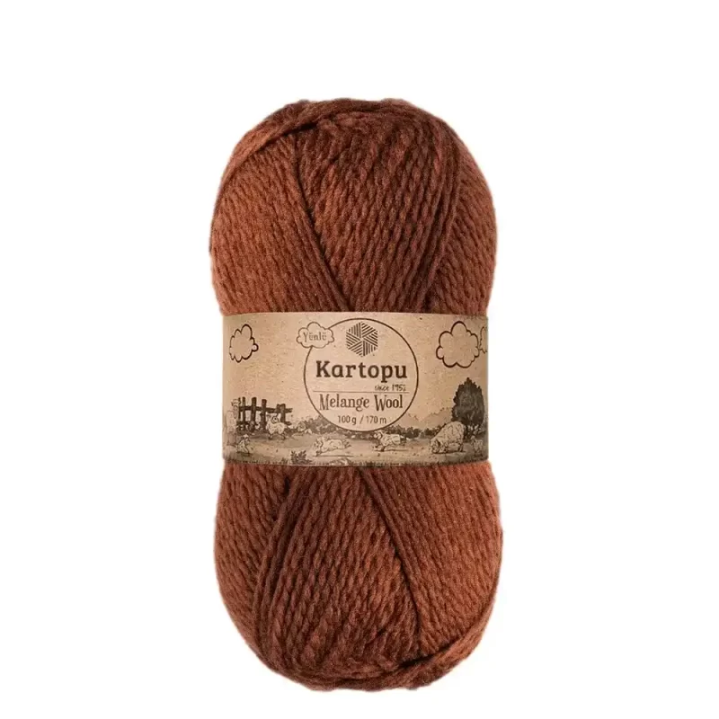 Kartopu Melange Wool el örgü ipliği, %80 akrilik ve %20 yün karışımından üretilmiş, 100 gramlık ve 170 metre uzunluğunda yumuşak dokulu iplik. Kazak, yelek, hırka, atkı, bere gibi örgü projelerinde kullanılabilecek ideal bir ip.