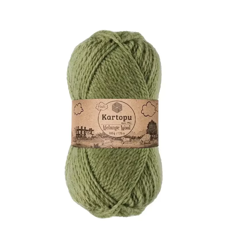Kartopu Melange Wool el örgü ipliği, %80 akrilik ve %20 yün karışımından üretilmiş, 100 gramlık ve 170 metre uzunluğunda yumuşak dokulu iplik. Kazak, yelek, hırka, atkı, bere gibi örgü projelerinde kullanılabilecek ideal bir ip.
