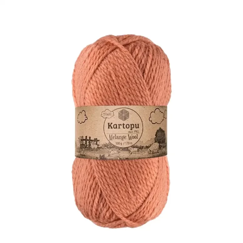 Kartopu Melange Wool el örgü ipliği, %80 akrilik ve %20 yün karışımından üretilmiş, 100 gramlık ve 170 metre uzunluğunda yumuşak dokulu iplik. Kazak, yelek, hırka, atkı, bere gibi örgü projelerinde kullanılabilecek ideal bir ip.