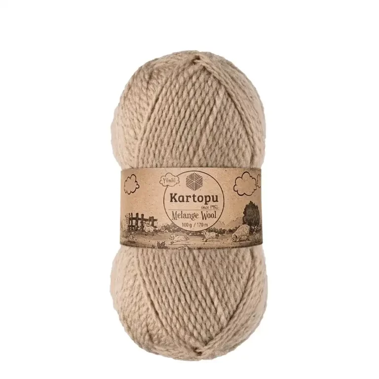 Kartopu Melange Wool el örgü ipliği, %80 akrilik ve %20 yün karışımından üretilmiş, 100 gramlık ve 170 metre uzunluğunda yumuşak dokulu iplik. Kazak, yelek, hırka, atkı, bere gibi örgü projelerinde kullanılabilecek ideal bir ip.
