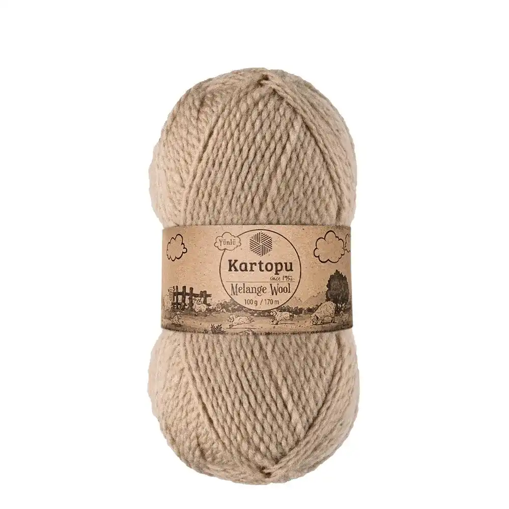 kartopu-melange-wool-k880 Kartopu Melange Wool el örgü ipliği, %80 akrilik ve %20 yün karışımından üretilmiş, 100 gramlık ve 170 metre uzunluğunda yumuşak dokulu iplik. Kazak, yelek, hırka, atkı, bere gibi örgü projelerinde kullanılabilecek ideal bir ip.