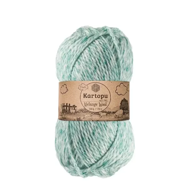 Kartopu Melange Wool el örgü ipliği, %80 akrilik ve %20 yün karışımından üretilmiş, 100 gramlık ve 170 metre uzunluğunda yumuşak dokulu iplik. Kazak, yelek, hırka, atkı, bere gibi örgü projelerinde kullanılabilecek ideal bir ip.