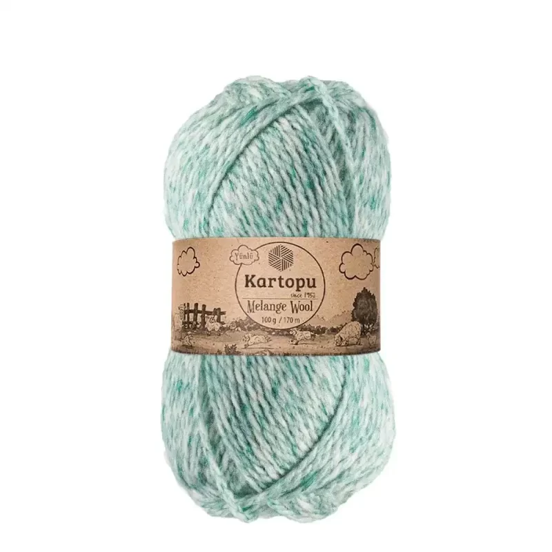 Kartopu Melange Wool el örgü ipliği, %80 akrilik ve %20 yün karışımından üretilmiş, 100 gramlık ve 170 metre uzunluğunda yumuşak dokulu iplik. Kazak, yelek, hırka, atkı, bere gibi örgü projelerinde kullanılabilecek ideal bir ip.