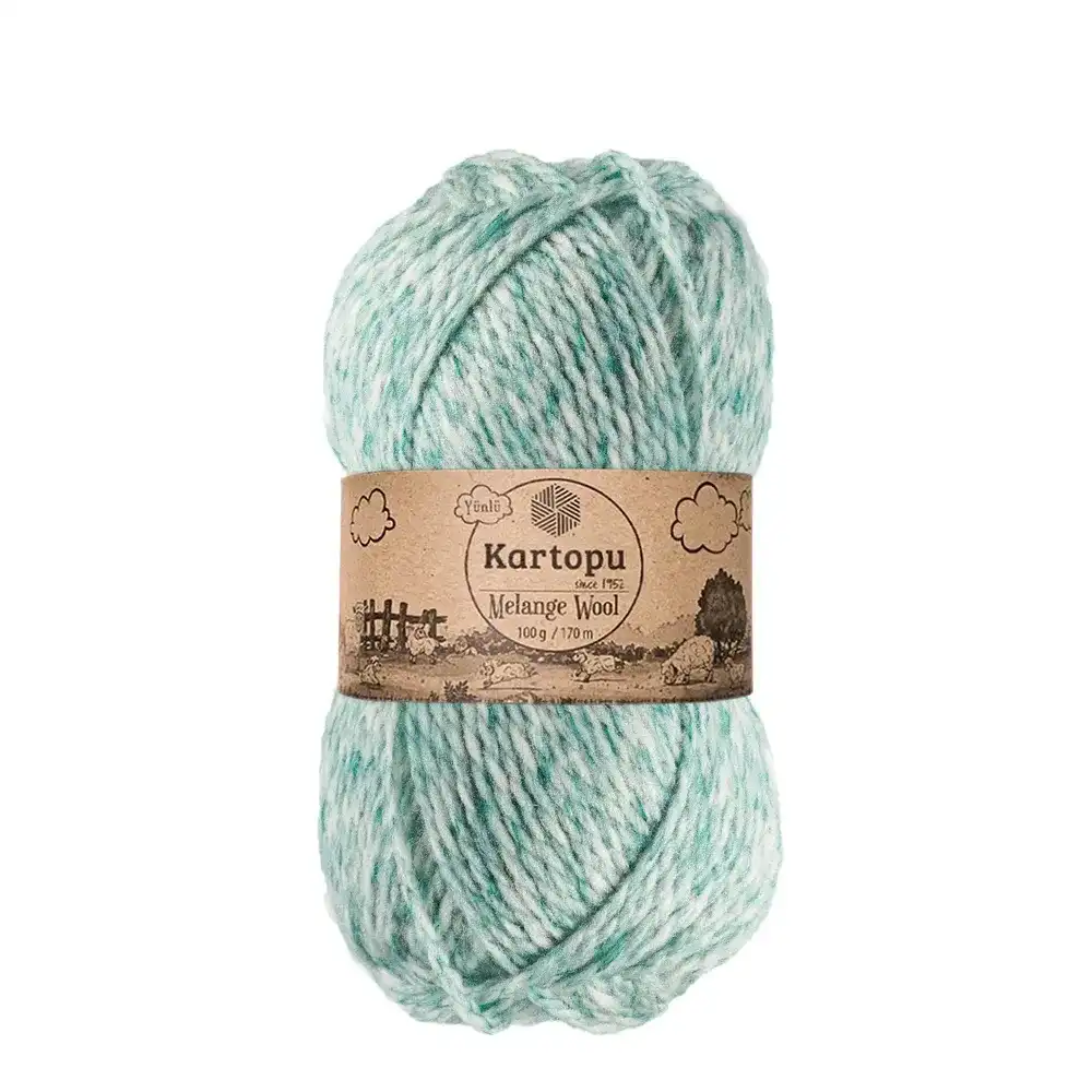 kartopu-melange-wool-k9000 Kartopu Melange Wool el örgü ipliği, %80 akrilik ve %20 yün karışımından üretilmiş, 100 gramlık ve 170 metre uzunluğunda yumuşak dokulu iplik. Kazak, yelek, hırka, atkı, bere gibi örgü projelerinde kullanılabilecek ideal bir ip.