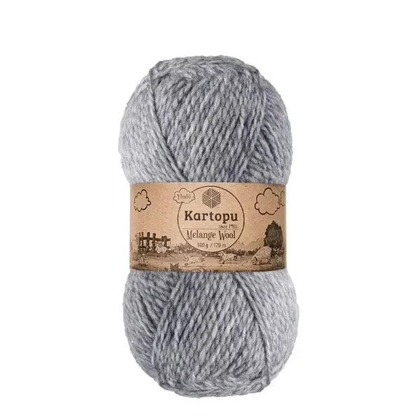 Kartopu Melange Wool el örgü ipliği, %80 akrilik ve %20 yün karışımından üretilmiş, 100 gramlık ve 170 metre uzunluğunda yumuşak dokulu iplik. Kazak, yelek, hırka, atkı, bere gibi örgü projelerinde kullanılabilecek ideal bir ip.