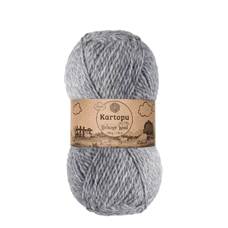 Kartopu Melange Wool el örgü ipliği, %80 akrilik ve %20 yün karışımından üretilmiş, 100 gramlık ve 170 metre uzunluğunda yumuşak dokulu iplik. Kazak, yelek, hırka, atkı, bere gibi örgü projelerinde kullanılabilecek ideal bir ip.