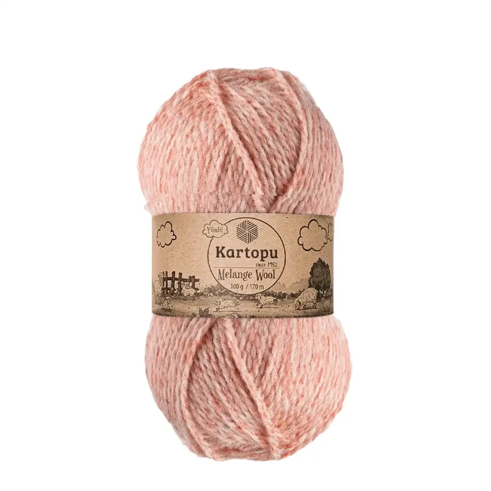 kartopu-melange-wool-k9003 Kartopu Melange Wool el örgü ipliği, %80 akrilik ve %20 yün karışımından üretilmiş, 100 gramlık ve 170 metre uzunluğunda yumuşak dokulu iplik. Kazak, yelek, hırka, atkı, bere gibi örgü projelerinde kullanılabilecek ideal bir ip.