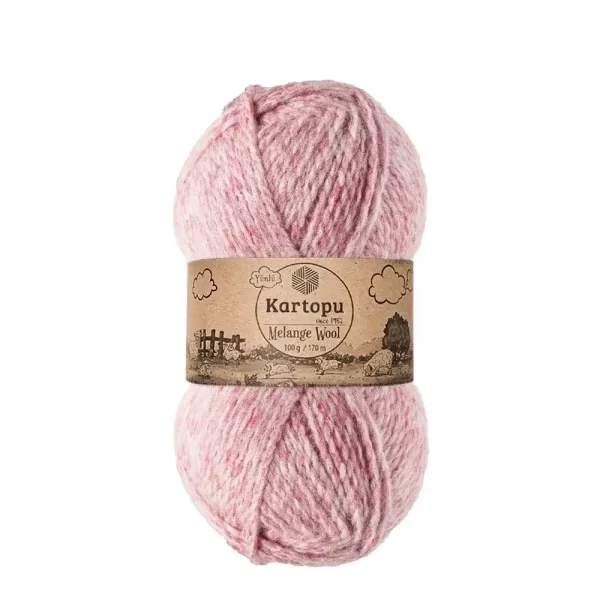 Kartopu Melange Wool el örgü ipliği, %80 akrilik ve %20 yün karışımından üretilmiş, 100 gramlık ve 170 metre uzunluğunda yumuşak dokulu iplik. Kazak, yelek, hırka, atkı, bere gibi örgü projelerinde kullanılabilecek ideal bir ip.
