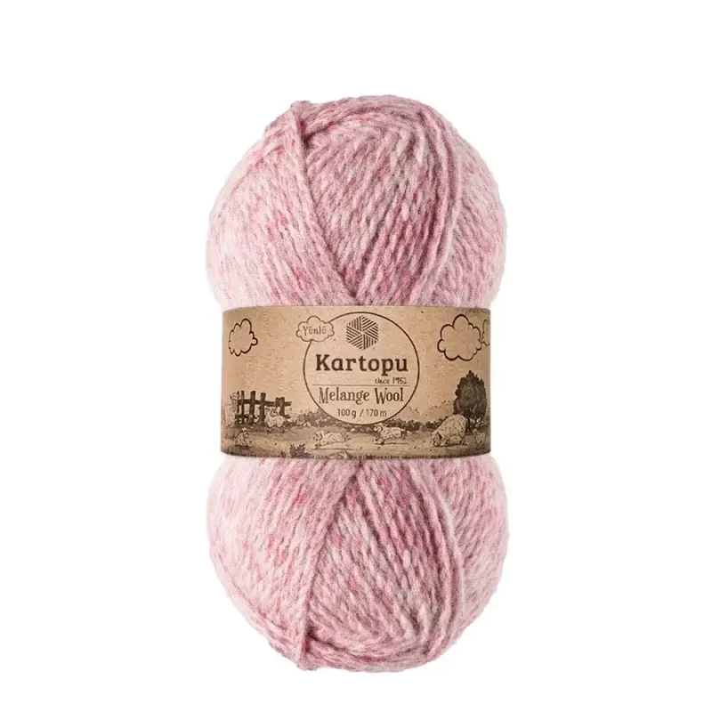 Kartopu Melange Wool el örgü ipliği, %80 akrilik ve %20 yün karışımından üretilmiş, 100 gramlık ve 170 metre uzunluğunda yumuşak dokulu iplik. Kazak, yelek, hırka, atkı, bere gibi örgü projelerinde kullanılabilecek ideal bir ip.