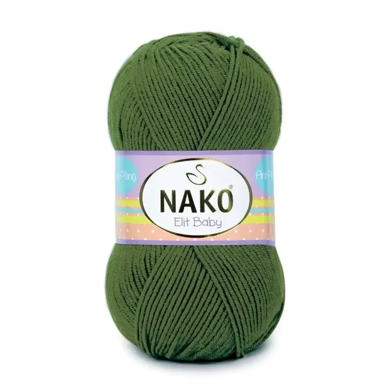 Nako Elit Baby: %100 Premium Anti Pill Akrilik içeriğiyle tüylenme yapmayan, yumuşak ve dayanıklı bir ipliktir. Bebekler ve alerjik ciltler için güvenle tercih edilebilir. 100 gr, 250 m uzunluğunda olup 3.5-4 mm şiş ve 2 mm tığ ile idealdir.