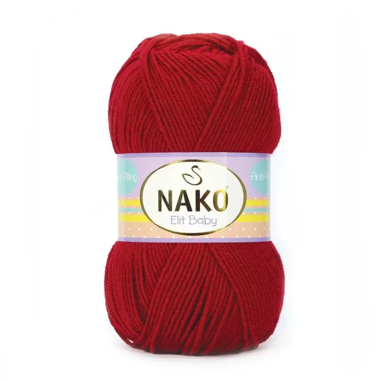 Nako Elit Baby: %100 Premium Anti Pill Akrilik içeriğiyle tüylenme yapmayan, yumuşak ve dayanıklı bir ipliktir. Bebekler ve alerjik ciltler için güvenle tercih edilebilir. 100 gr, 250 m uzunluğunda olup 3.5-4 mm şiş ve 2 mm tığ ile idealdir.
