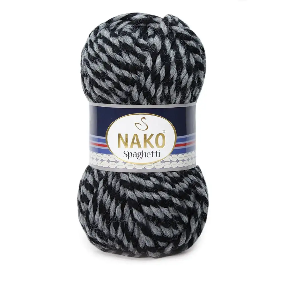 nako-spaghetti-21365 Nako Spaghetti: %75 akrilik, %25 yün karışımı kalın yapısıyla kışlık örgüler için ideal. Kolay örülür, yumuşak dokusu ve harika renkleriyle fark yaratır!