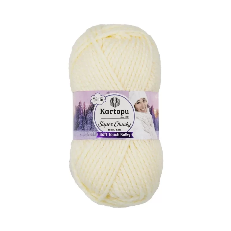 Kartopu Super Chunky el örgü ipliği, %80 akrilik ve %20 yün karışımından üretilmiş, 100 gramlık ve 90 metre uzunluğunda yumuşak dokulu iplik. Kazak, yelek, hırka, atkı, bere gibi örgü projelerinde kullanılabilecek ideal bir ip.Kartopu Super Chunky el örgü ipliği, %80 akrilik ve %20 yün karışımından üretilmiş, 100 gramlık ve 90 metre uzunluğunda yumuşak dokulu iplik. Kazak, yelek, hırka, atkı, bere gibi örgü projelerinde kullanılabilecek ideal bir ip.