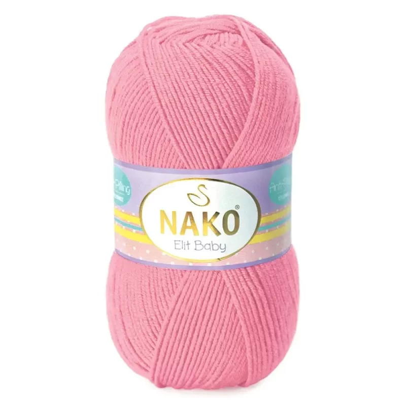 Nako Elit Baby: %100 Premium Anti Pill Akrilik içeriğiyle tüylenme yapmayan, yumuşak ve dayanıklı bir ipliktir. Bebekler ve alerjik ciltler için güvenle tercih edilebilir. 100 gr, 250 m uzunluğunda olup 3.5-4 mm şiş ve 2 mm tığ ile idealdir.