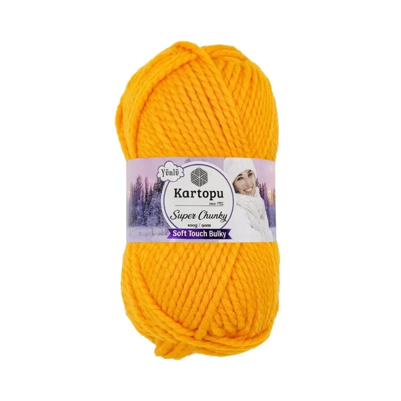 Kartopu Super Chunky el örgü ipliği, %80 akrilik ve %20 yün karışımından üretilmiş, 100 gramlık ve 90 metre uzunluğunda yumuşak dokulu iplik. Kazak, yelek, hırka, atkı, bere gibi örgü projelerinde kullanılabilecek ideal bir ip.
