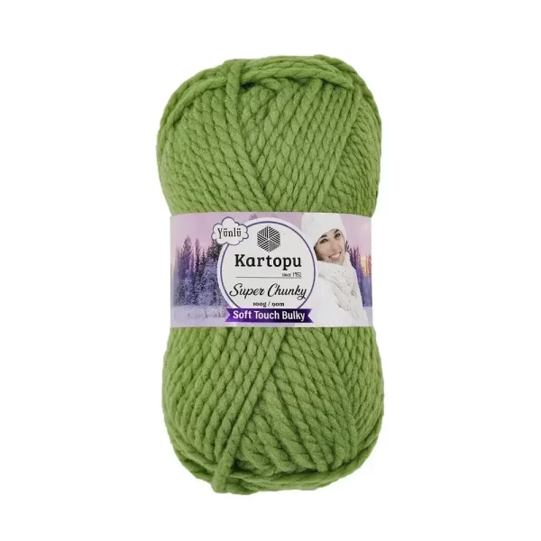 Kartopu Super Chunky el örgü ipliği, %80 akrilik ve %20 yün karışımından üretilmiş, 100 gramlık ve 90 metre uzunluğunda yumuşak dokulu iplik. Kazak, yelek, hırka, atkı, bere gibi örgü projelerinde kullanılabilecek ideal bir ip.
