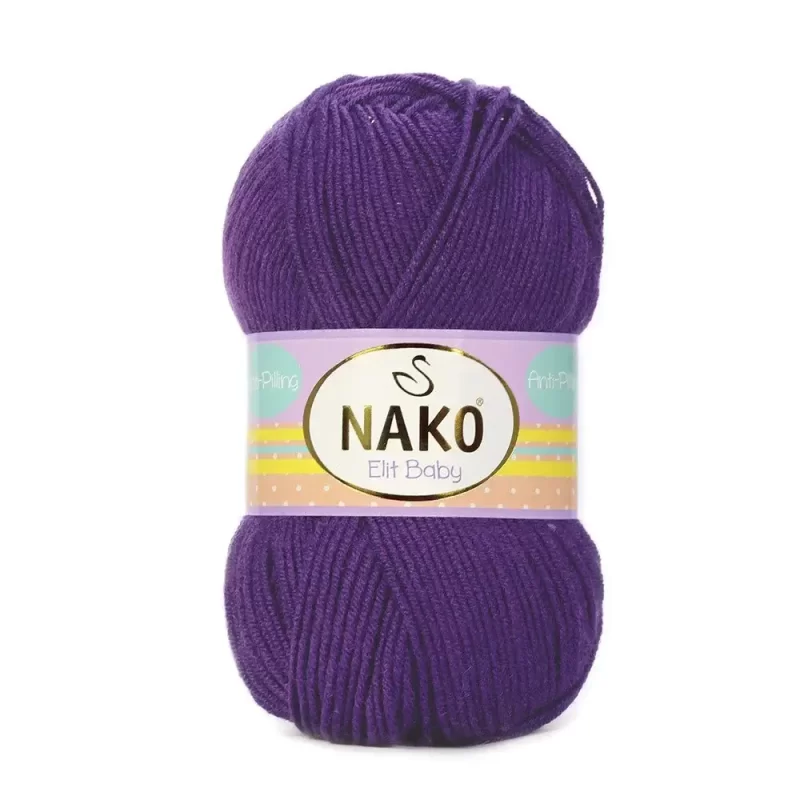 Nako Elit Baby: %100 Premium Anti Pill Akrilik içeriğiyle tüylenme yapmayan, yumuşak ve dayanıklı bir ipliktir. Bebekler ve alerjik ciltler için güvenle tercih edilebilir. 100 gr, 250 m uzunluğunda olup 3.5-4 mm şiş ve 2 mm tığ ile idealdir.