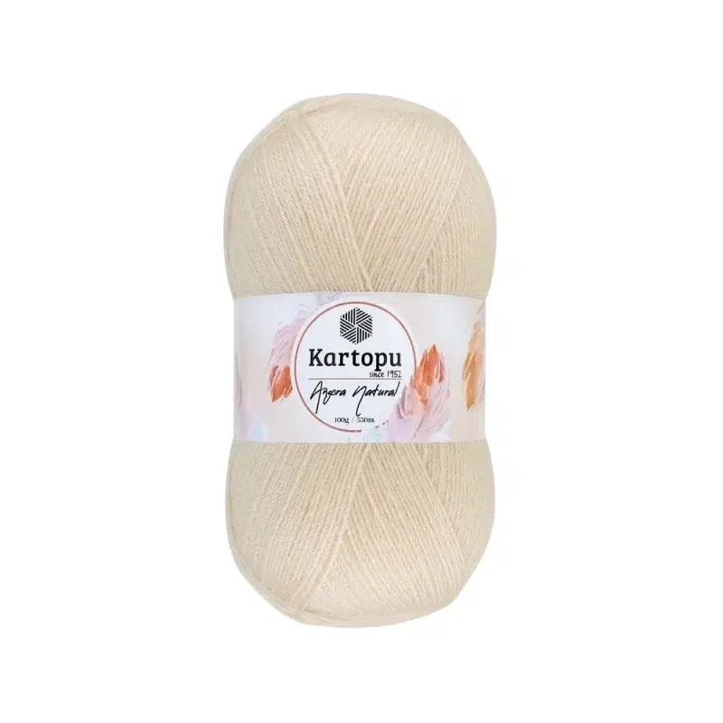 Kartopu Angora Natural El Örgü İpliği – %20 yün, %80 premium akrilik karışımı ile şık ve dayanıklı örgü projeleri için ideal. Tığ ve şişle rahatça kullanılabilir, çeşitli renk seçenekleri ile çeyizlik yelek, şal ve aksesuarlar için mükemmel bir tercih.